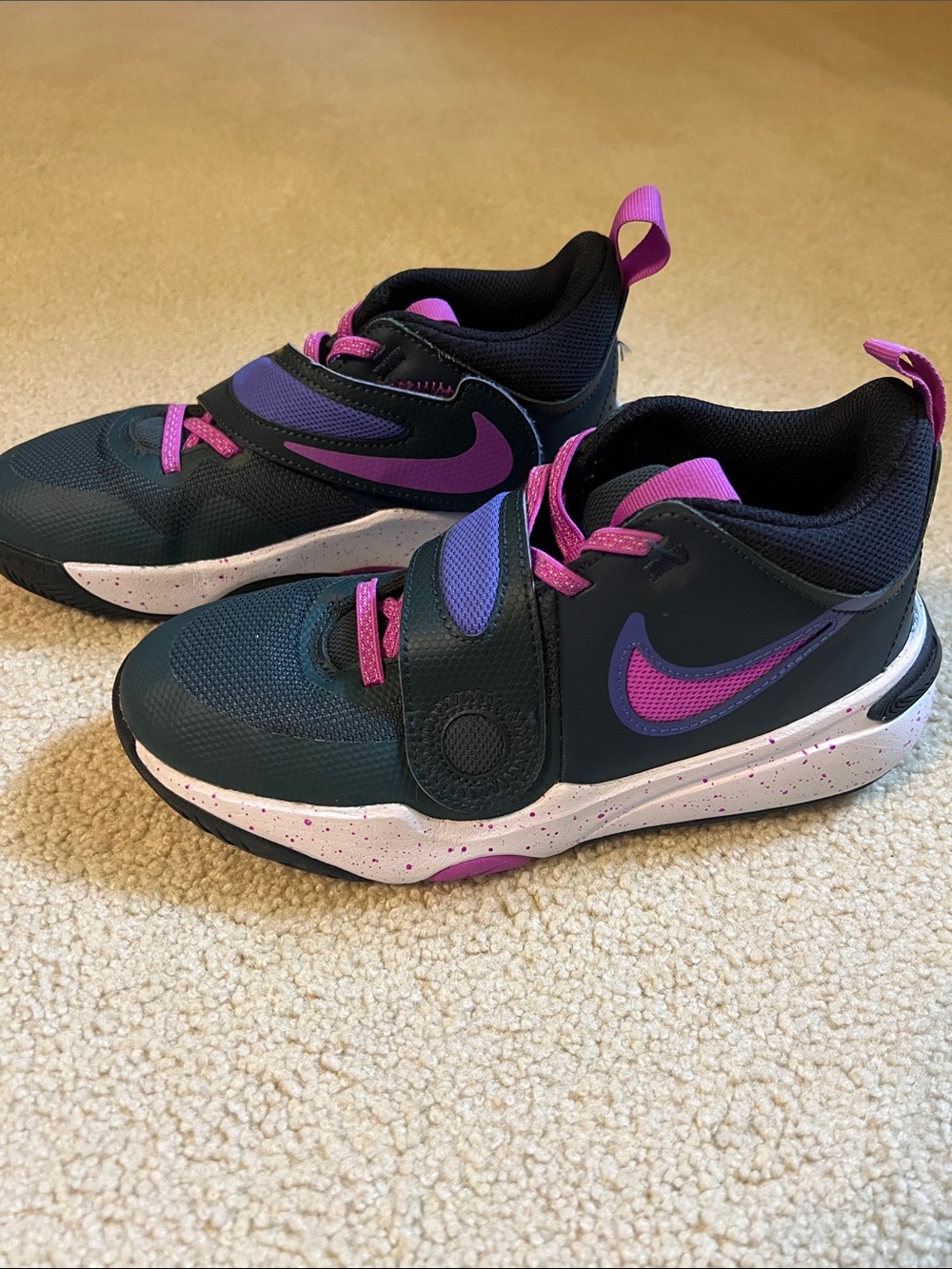 Nike Kids Black Basketball Sneakers with Purple and Pink Accents